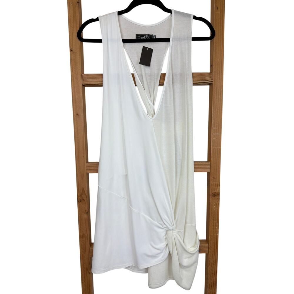 NWT Sympli White Mixed Material Knot Hem Twisted Strap Maxi Tank Top 16 Canada